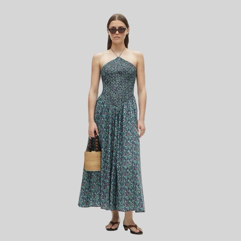 NEW J.Crew Ditsy Floral Liberty Fabric Smocked Halter A-Line Midi Dress Size M